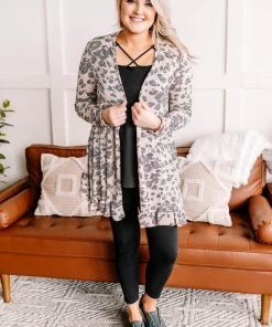 No Ship Drop Ship Running Wild Subtle Animal Print Cardigan (GHG-S, L)