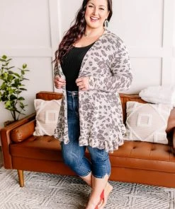 No Ship Drop Ship Running Wild Subtle Animal Print Cardigan (GHG-S, L)