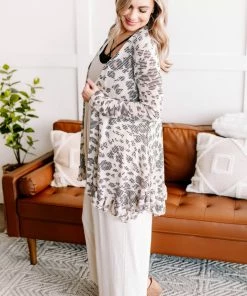 No Ship Drop Ship Running Wild Subtle Animal Print Cardigan (GHG-S, L)