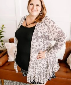 No Ship Drop Ship Running Wild Subtle Animal Print Cardigan (GHG-S, L)