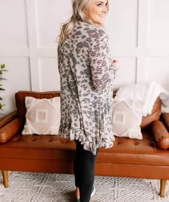 No Ship Drop Ship Running Wild Subtle Animal Print Cardigan (GHG-S, L)