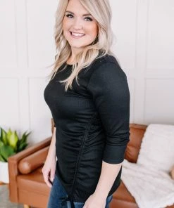 No Ship Drop Ship Slim To None Ruched Top In Pitch Black (GHG-S) 12 No Ship Drop Ship Slim To None Ruched Top In Pitch Black (GHG-S)