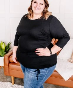 No Ship Drop Ship Slim To None Ruched Top In Pitch Black (GHG-S) 15 No Ship Drop Ship Slim To None Ruched Top In Pitch Black (GHG-S)