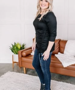 No Ship Drop Ship Slim To None Ruched Top In Pitch Black (GHG-S) 16 No Ship Drop Ship Slim To None Ruched Top In Pitch Black (GHG-S)