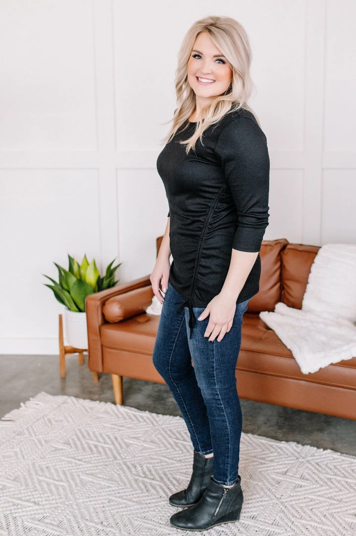 No Ship Drop Ship Slim To None Ruched Top In Pitch Black (GHG-S) 8 No Ship Drop Ship Slim To None Ruched Top In Pitch Black (GHG-S)