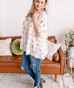 No Ship Drop Ship Something Up Your Sleeve Tiered Top In Ivory Florals (GHG-S) GHG- Shop Singles