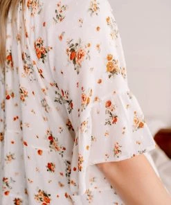 No Ship Drop Ship Something Up Your Sleeve Tiered Top In Ivory Florals (GHG-S) GHG- Shop Singles