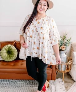 No Ship Drop Ship Something Up Your Sleeve Tiered Top In Ivory Florals (GHG-S) GHG- Shop Singles