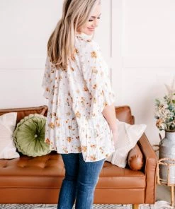 No Ship Drop Ship Something Up Your Sleeve Tiered Top In Ivory Florals (GHG-S) GHG- Shop Singles