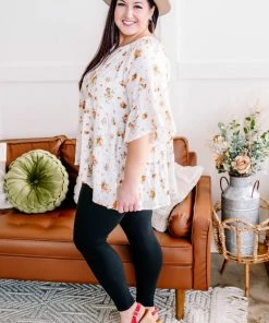 No Ship Drop Ship Something Up Your Sleeve Tiered Top In Ivory Florals (GHG-S) GHG- Shop Singles