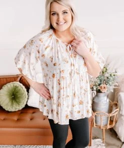 No Ship Drop Ship Something Up Your Sleeve Tiered Top In Ivory Florals (GHG-S) GHG- Shop Singles