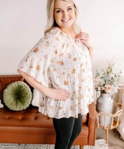 No Ship Drop Ship Something Up Your Sleeve Tiered Top In Ivory Florals (GHG-S) GHG- Shop Singles