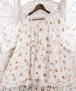 No Ship Drop Ship Something Up Your Sleeve Tiered Top In Ivory Florals (GHG-S) GHG- Shop Singles