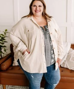 No Ship Drop Ship GHG- Shop Singles Stocking Full Of Coal Shacket In Cream (GHG-S)