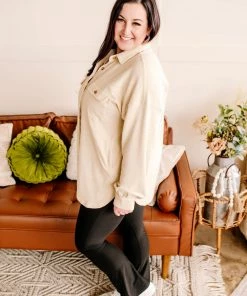 No Ship Drop Ship GHG- Shop Singles Stocking Full Of Coal Shacket In Cream (GHG-S)