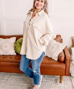 No Ship Drop Ship GHG- Shop Singles Stocking Full Of Coal Shacket In Cream (GHG-S)