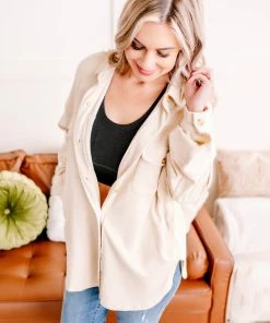 No Ship Drop Ship GHG- Shop Singles Stocking Full Of Coal Shacket In Cream (GHG-S)