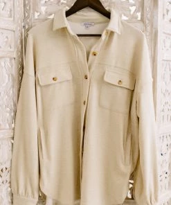 No Ship Drop Ship GHG- Shop Singles Stocking Full Of Coal Shacket In Cream (GHG-S)