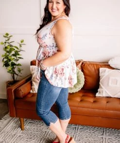 No Ship Drop Ship The Tracks Of My Tiers Sleeveless Top In White Floral (GHG-S) GHG- Shop Singles