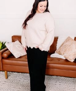 No Ship Drop Ship Tops What's Your Pointelle Sweater In Cream (GHG- S)