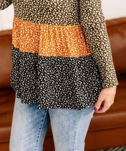 No Ship Drop Ship GHG- Shop Singles Winning Combination Tiered Top In Olive, Gold And Black (GHG-S)