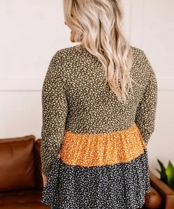 No Ship Drop Ship GHG- Shop Singles Winning Combination Tiered Top In Olive, Gold And Black (GHG-S)