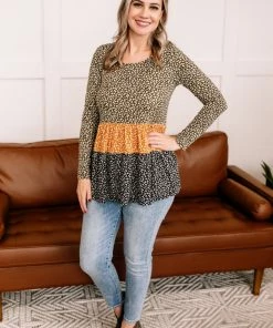 No Ship Drop Ship GHG- Shop Singles Winning Combination Tiered Top In Olive, Gold And Black (GHG-S)