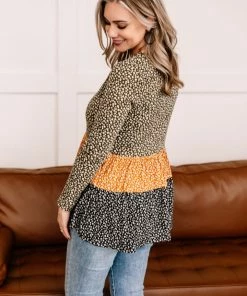 No Ship Drop Ship GHG- Shop Singles Winning Combination Tiered Top In Olive, Gold And Black (GHG-S)