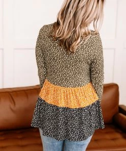 No Ship Drop Ship GHG- Shop Singles Winning Combination Tiered Top In Olive, Gold And Black (GHG-S)