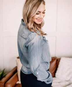 No Ship Drop Ship GHG- Shop Singles Worn Around The Edges Top In Denim (GHG - M & 2XL)