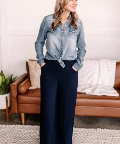 No Ship Drop Ship GHG- Shop Singles Worn Around The Edges Top In Denim (GHG - M & 2XL)