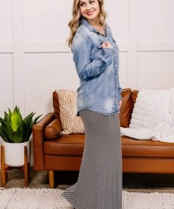 No Ship Drop Ship GHG- Shop Singles Worn Around The Edges Top In Denim (GHG - M & 2XL)