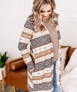 No Ship Drop Ship Tops You Zig, I Zag Hooded Cardigan In Fall Neutrals (GHG-S)