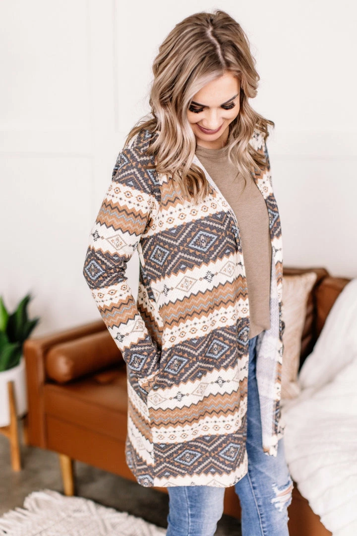 No Ship Drop Ship Tops You Zig, I Zag Hooded Cardigan In Fall Neutrals (GHG-S) 1 No Ship Drop Ship Tops You Zig, I Zag Hooded Cardigan In Fall Neutrals (GHG-S)