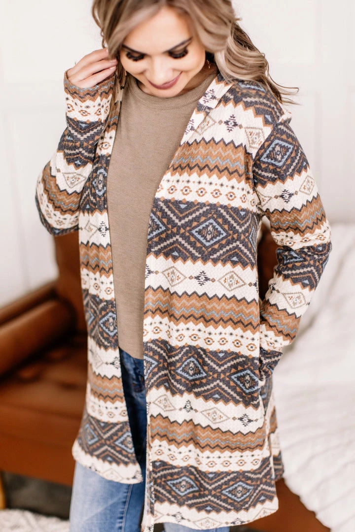 No Ship Drop Ship Tops You Zig, I Zag Hooded Cardigan In Fall Neutrals (GHG-S) 4 No Ship Drop Ship Tops You Zig, I Zag Hooded Cardigan In Fall Neutrals (GHG-S)