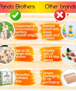 Panda Brothers Montessori Toy For Kids - Set Of 20 Wooden Balancing Stones Gifts