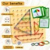 Panda Brothers Gifts Montessori Toy For Kids - Wooden Geoboard With Rubber Bands
