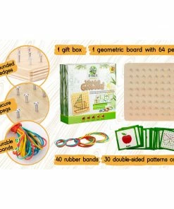 Panda Brothers Gifts Montessori Toy For Kids - Wooden Geoboard With Rubber Bands