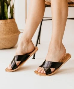 Matisse Pebble Sandal In Black Croc Shoes