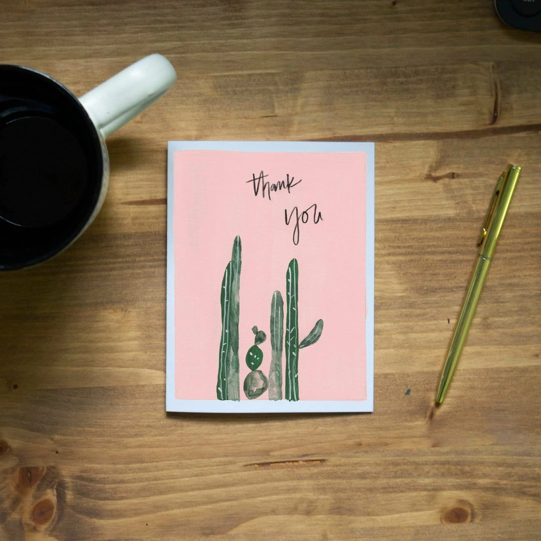 Pen + Pillar Pink Cactus Thank You Card - Set Of 8 2 Pen + Pillar Pink Cactus Thank You Card - Set Of 8