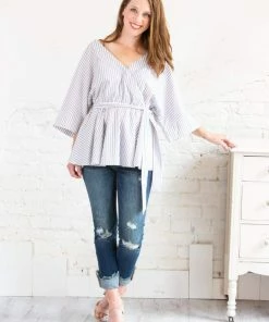 Petal Roz Kimono Sleeve Striped Top Tops
