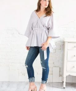 Petal Roz Kimono Sleeve Striped Top Tops