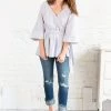 Petal Roz Kimono Sleeve Striped Top Tops