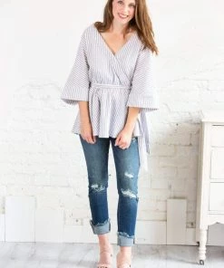 Petal Roz Kimono Sleeve Striped Top Tops