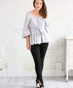 Petal Roz Kimono Sleeve Striped Top Tops