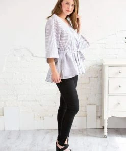 Petal Roz Kimono Sleeve Striped Top Tops