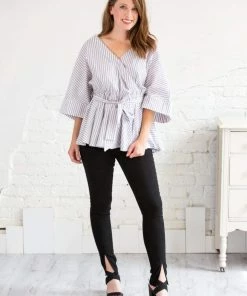 Petal Roz Kimono Sleeve Striped Top Tops
