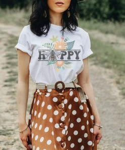 Rockledge Designs Bee Happy Floral Graphic T-Shirt Apparel