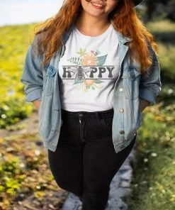 Rockledge Designs Bee Happy Floral Graphic T-Shirt Apparel