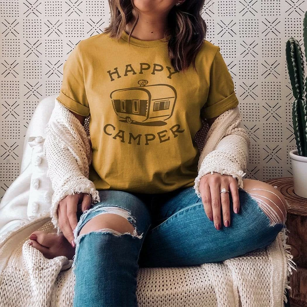 Rockledge Designs HAPPY CAMPER RETRO GRAPHIC T-SHIRT 1 Rockledge Designs HAPPY CAMPER RETRO GRAPHIC T-SHIRT